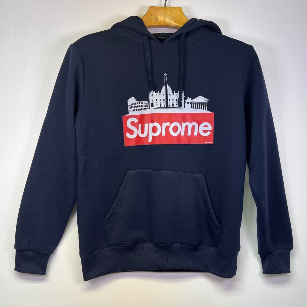 Rome Italy Landmarks Souvenir Pullover Navy Blue Hoodie Mens L Vatican Colosseum